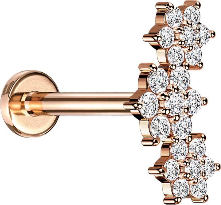 Image du produit Star Piercing Micro Labret femelle rose doré trois fleurs cristaux argentés (Laiton, Acier chirurgical 316L)