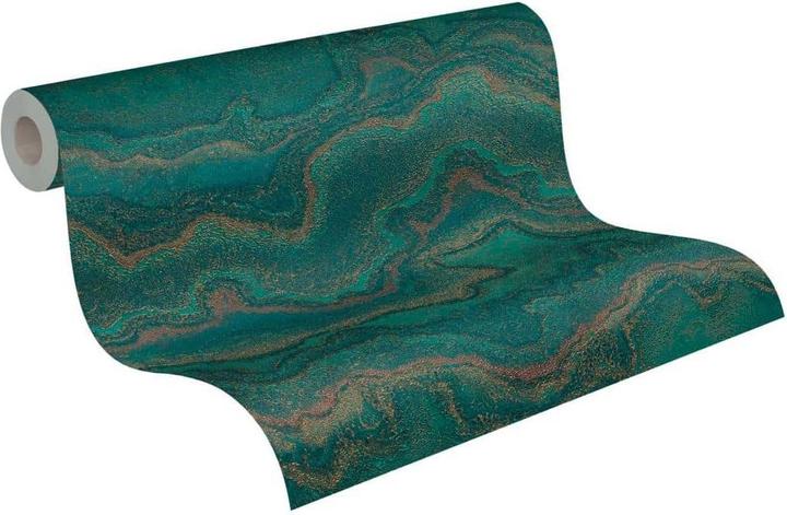Actual product image Livingwalls Elegant non-woven wallpaper in marble look with green and gold - Exquisite glossy wall panelling (53 x 1005 cm)
