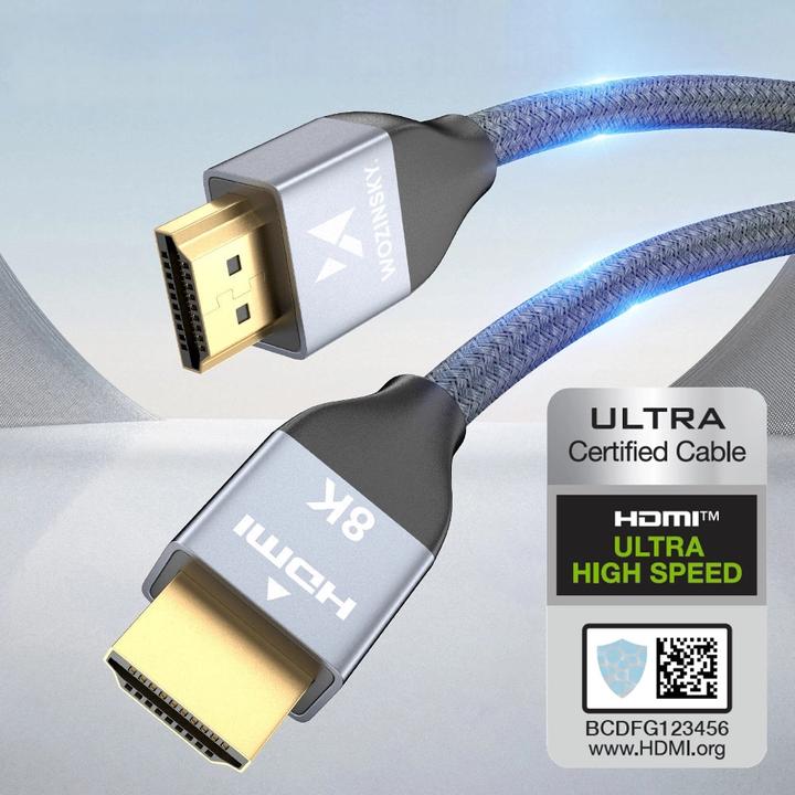 Actual product image Wozinsky cable HDMI 2.1 8K 60 Hz 48 Gbps / 4K 120 Hz / 2K 144 Hz 1 m Silver (WHDMI-10) (1 m, HDMI)