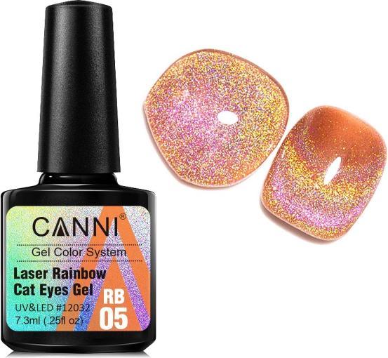 Produktbild Canni Gellack Laser Rainbow Cat Eyes RB05 (Orange-Pink Glitzer, Gel-Effekt Nagellack)