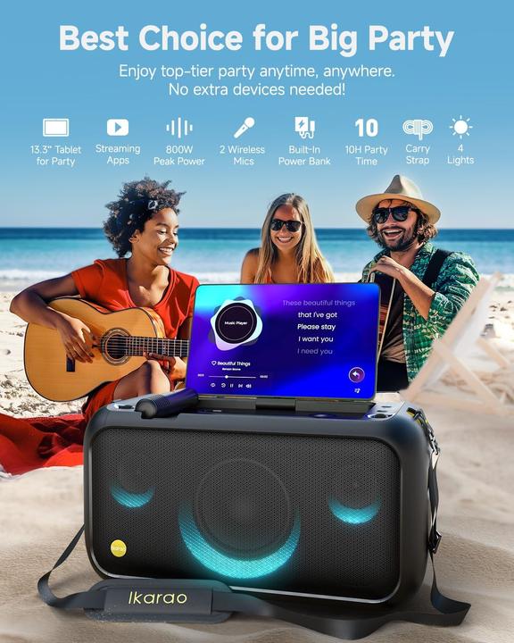 Immagine prodotto Ikarao Break X1 Karaoke-Maschine mit Bildschirm und Mikrofonen