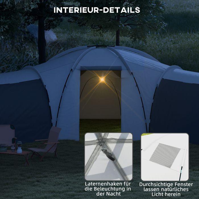 Immagine prodotto Swisshandel24 Tenda a tunnel tenda da campeggio 6-9 persone tenda familiare 3 camere da letto 2000mm Oxford grigio (Tenda a tunnel, 9+ persone)