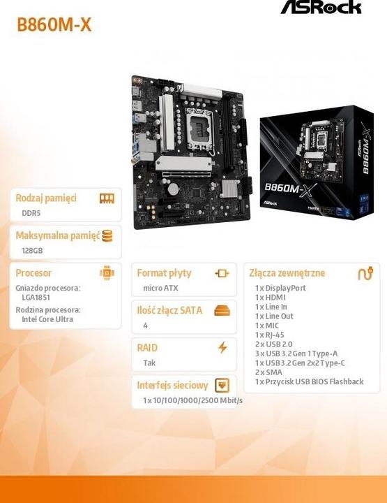 Actual product image AsRock B860M-X (Socket S1, Intel B860, mATX)