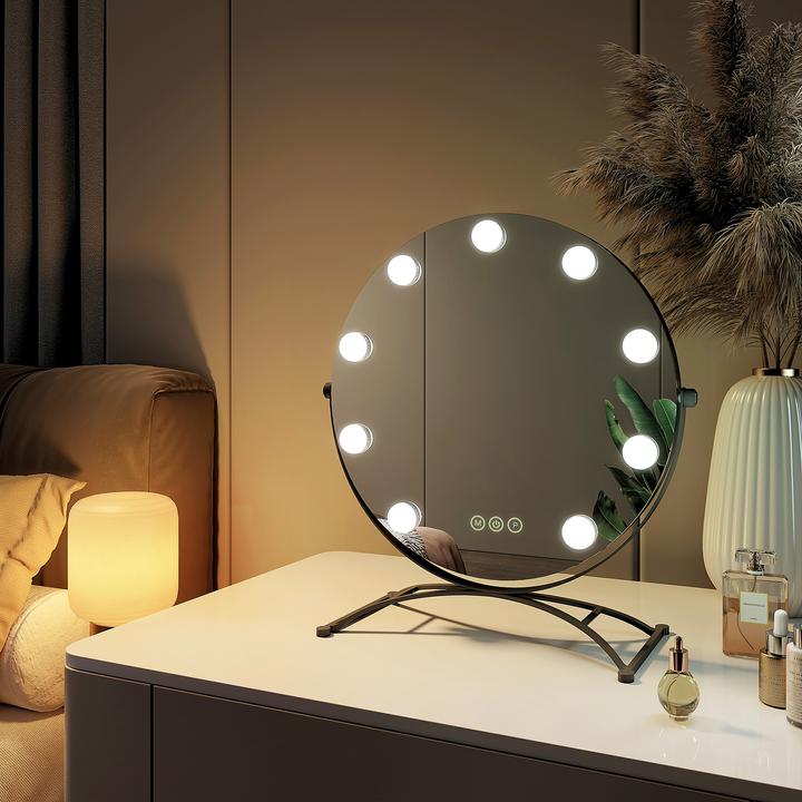 Actual product image Emke Round Hollywood Cosmetic Mirror with 11 Lamps, 1X+7X Magnification, 3 Colour Temperatures, 40*47cm
