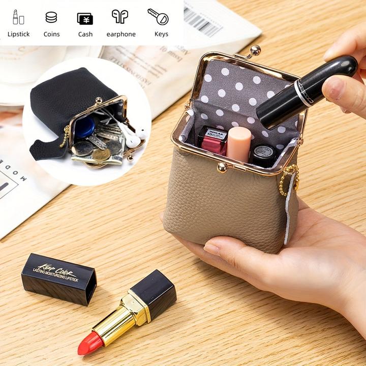 Image du produit Only-Bags.Store Mini sac à main vintage en cuir véritable avec fermeture à glissière sécurisée - Porte-monnaie