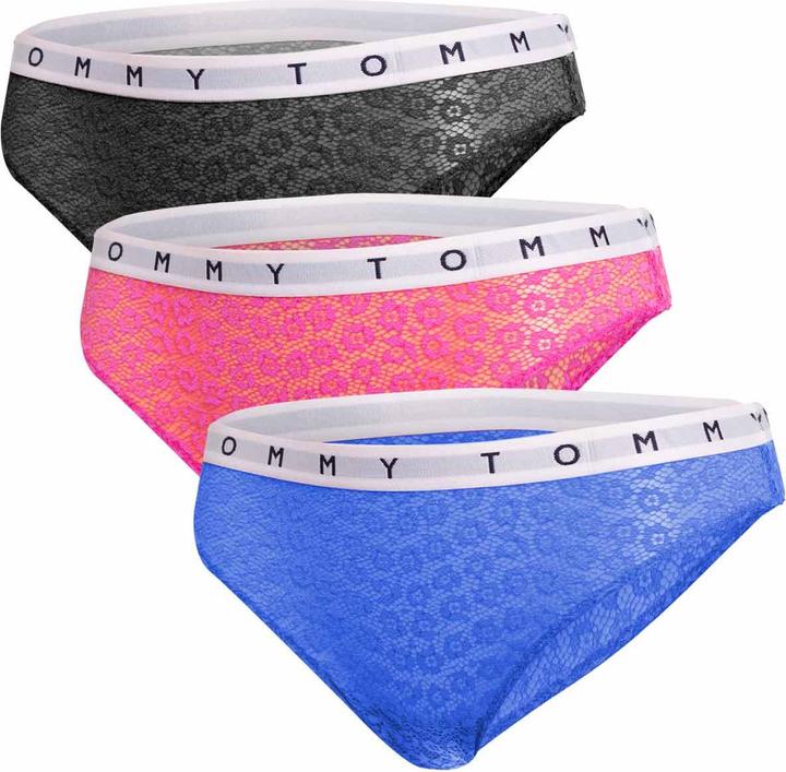 Image du produit Tommy Hilfiger Sous-vêtements Femme 3P Full Lace Bikini Style, Pink Amour/Deep Sky Blue/Black, M (M)