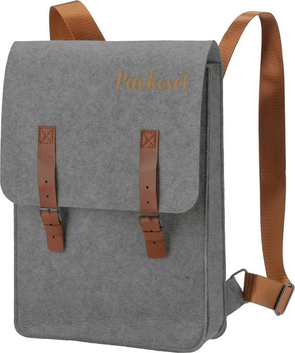 Casativo Filz Rucksack mit Aufschrift Packesel und Verschluss-Schnallen, grau, 27,5 x 36 cm