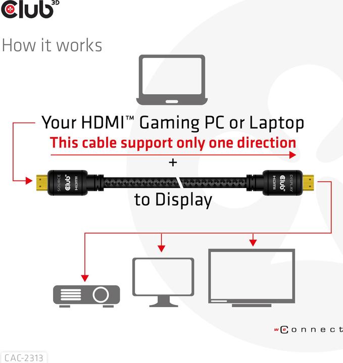 Produktbild Club 3D HDMI 2.0 4K60Hz RedMere-Kabel 10 m (10 m, HDMI)