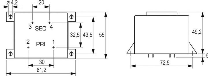 Actual product image Block PCB mount transformer 25VA 1x24 o/p