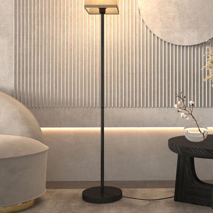 Produktbild Swisshandel24 Moderne Stehlampe mit Kunstleinen-Schirm, Fussschalter, für Wohnzimmer Schwarz (E27)