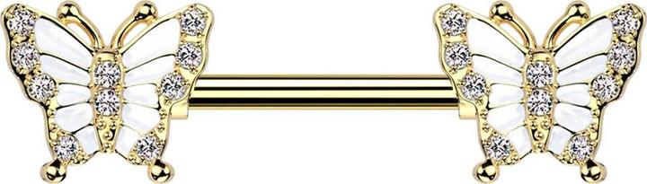 Immagine prodotto Star Piercing Barbell vergoldet mit zwei Schmetterling vergoldet Kristalle silber (Ottone, Acciaio chirurgico 316L)