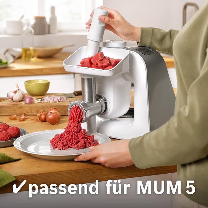 Produktbild Bosch Hausgeräte Fleischwolf-Aufsatz, Stopfer, Edelstahl Loch-Scheibe 4,5 mm, MUZ5FW1