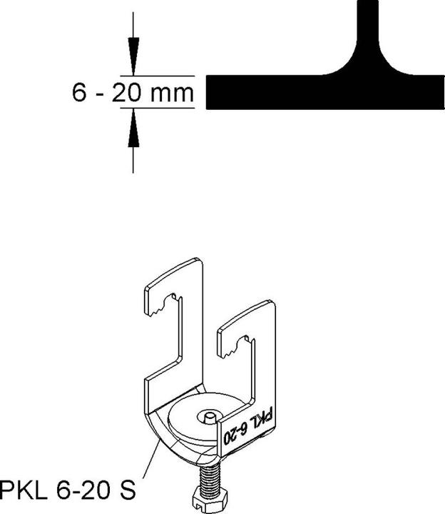 Actual product image Niedax PKL 6-20 S Profile clamp, lightweight, steel, strip galvanised PKL620S