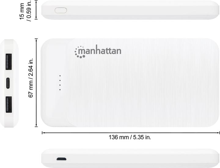 Produktbild Manhattan Powerbank 10000 mAh Weiss (10000 mAh, 5 W, 37 Wh)