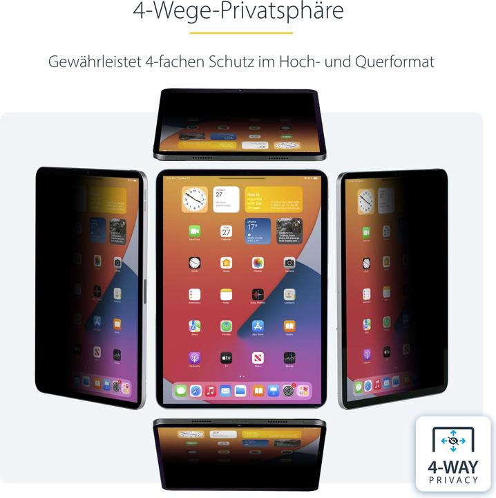 Produktbild StarTech com 4-Wege Blickschutz für 11-Zoll iPad Pro, für Hoch- und Querformat, Touch-fähig, +/- 30 (25 Stück)