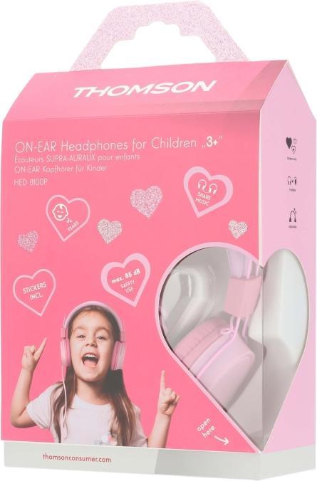 Image du produit Thomson HED8100P Casque d'écoute pour enfants, supra-auriculaire, avec câble, limiteur de volume, rose