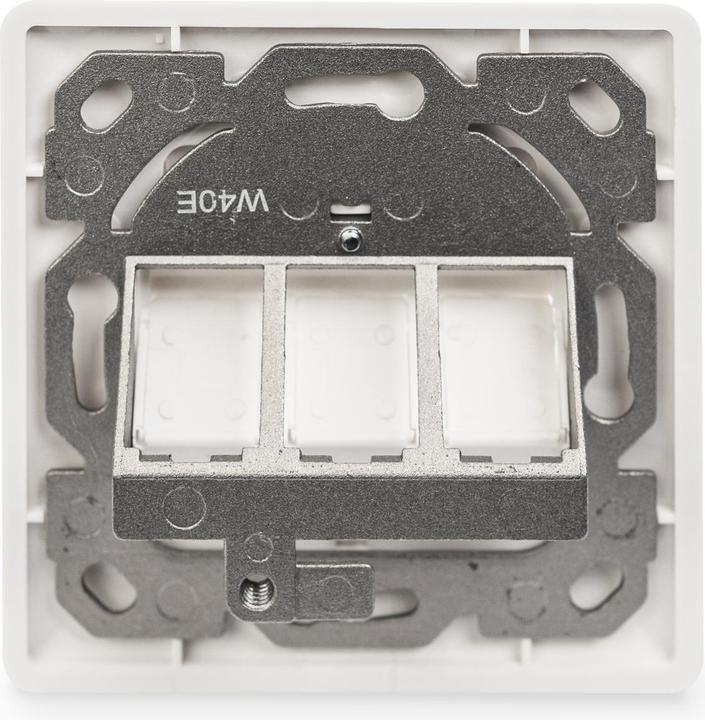 Produktbild Digitus Frontplatte für Keystone Jacks 3x RJ45 Staubschutz 80/80 + Zentralplatte reinweiss seperater Mass..