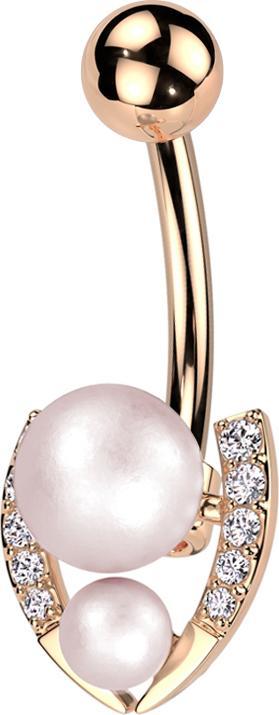 Star Piercing Banane rosegold mit Kugel rosegoldund zwei Perlenkugeln rose Kristalle silber (Messing, Chirurgenstahl 316L)