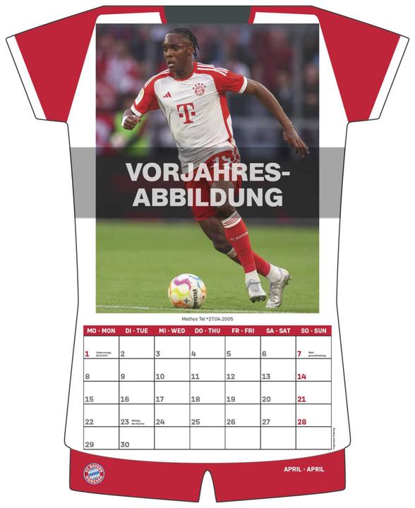 Produktbild Neumann N NEUMANNVERLAGE - FC Bayern München 2025 Trikotkalender, 34,1x42cm, Fussball-Kalender mit Motiven (Harter Einband, Deutsch)