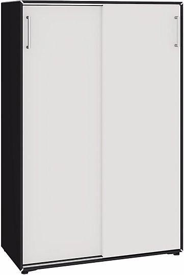 Actual product image Mauser Sliding door cupboard, 6 compartments, width 770 mm, jet black / signal white.