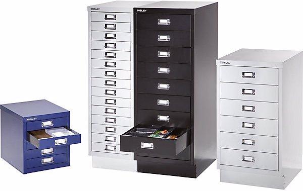 Actual product image Bisley MultiDrawer™ 39 series, with plinth, A3, 9 drawers, oxford blue, black.