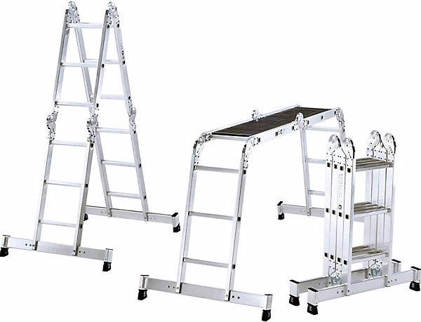 Produktbild Munk Vielzweckleiter 4-teilig mit nivello-Traverse und Holzbelag 2x3 + 2x4 Sprossen (Mehrzweckleiter, 30 cm)