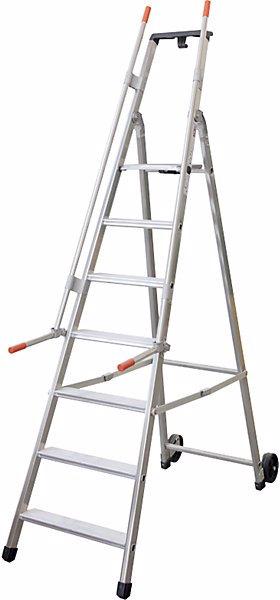 Facal Mobile warehouse step, with 2 hand rails and castors, 7 steps incl. platform. (Shelf ladder)