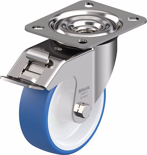 Blickle Ruota in TPU, corpo in acciaio inox con piastra, Ø x larghezza ruote 100 x 35
