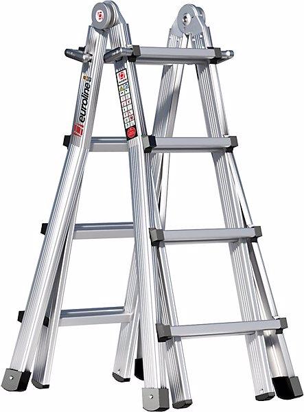 Image du produit Euroline Échelle pliante Vario en aluminium, avec montants télescopiques, 4 x 4 échelons. (Échelle multifonction, 410 cm)
