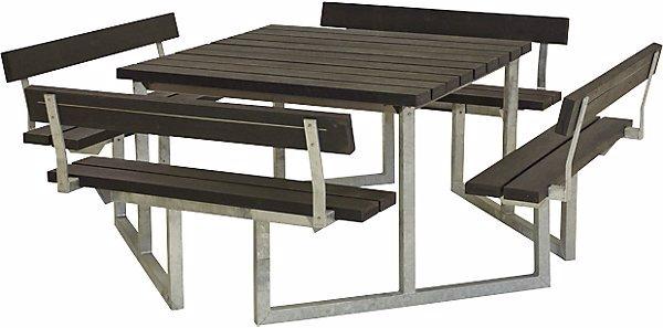 Immagine prodotto Plus Garten Set di tavolo e panche per 8 persone, plastica riciclata, nero, con schienale. (118 cm)