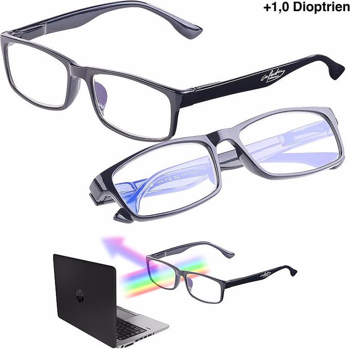 Infactory 2er Pack Bildschirm-Brille mit Blaulicht-Filter, +1,0 Dioptrien (+1)