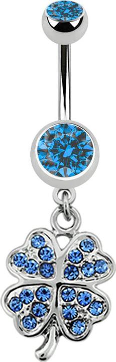 Star Piercing Banane silber mit Anhänger Kleeblatt hellblau (Chirurgenstahl 316L, ohne Messing)