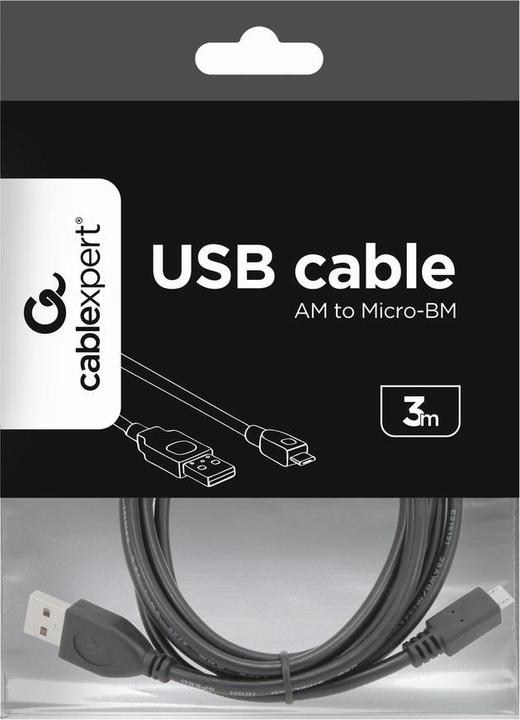 Produktbild Gembird Kabel micro USB 2.0 AM-MBM5P 3m- Laden- Übertragung- schwarz (3 m, USB 2.0)