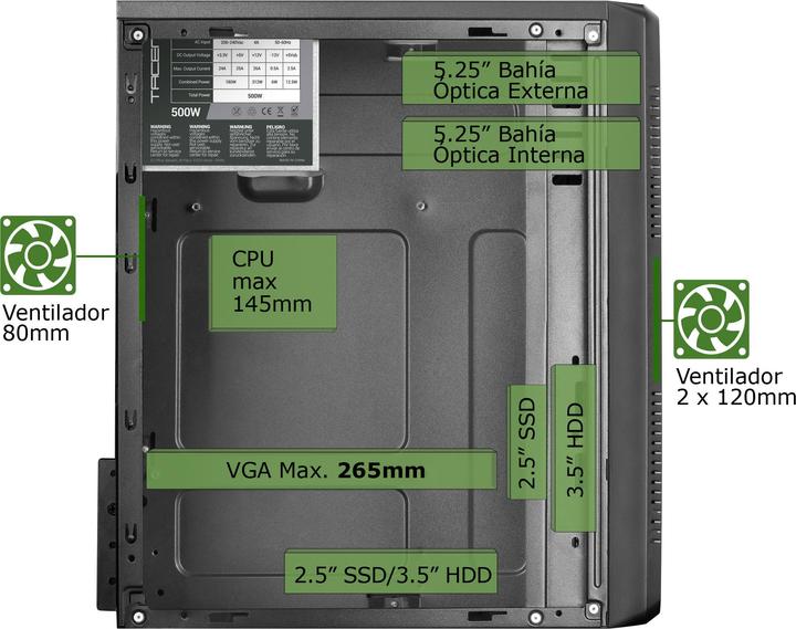Immagine prodotto Tacens Boitier Mini Tour Micro ATX Anima ACM500 con alimentazione 500W (Noir) (mATX, Mini-ITX)