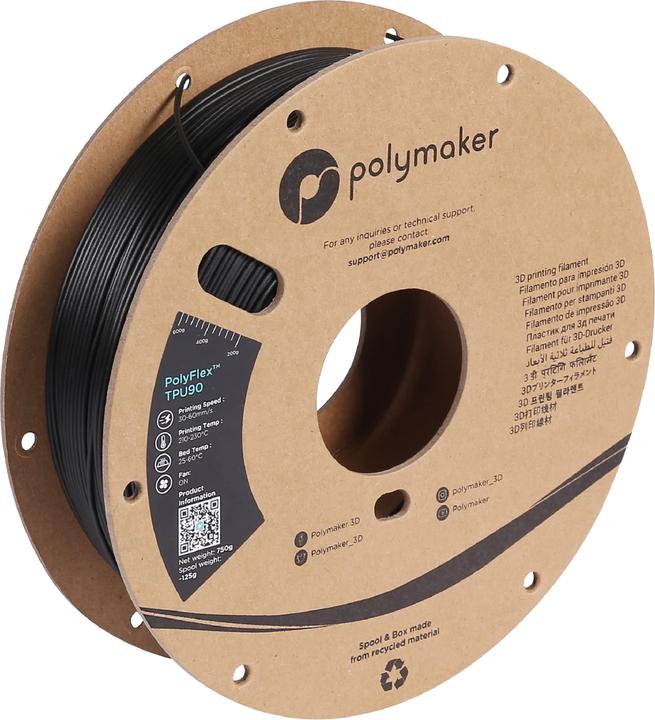 Actual product image Polymaker PolyFlex TPU-90A Black-1.75mm-750g (TPU, 1.75 mm, 750 g, Black)