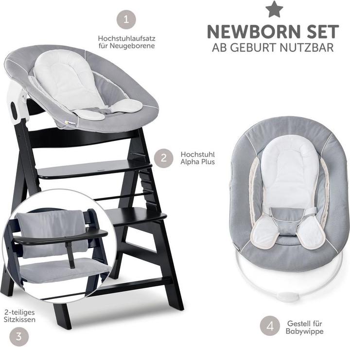 Produktbild Hauck Hochstühle Alpha Plus Black 4-tlg. Newborn Set - Hochstuhl (Hochstuhl)