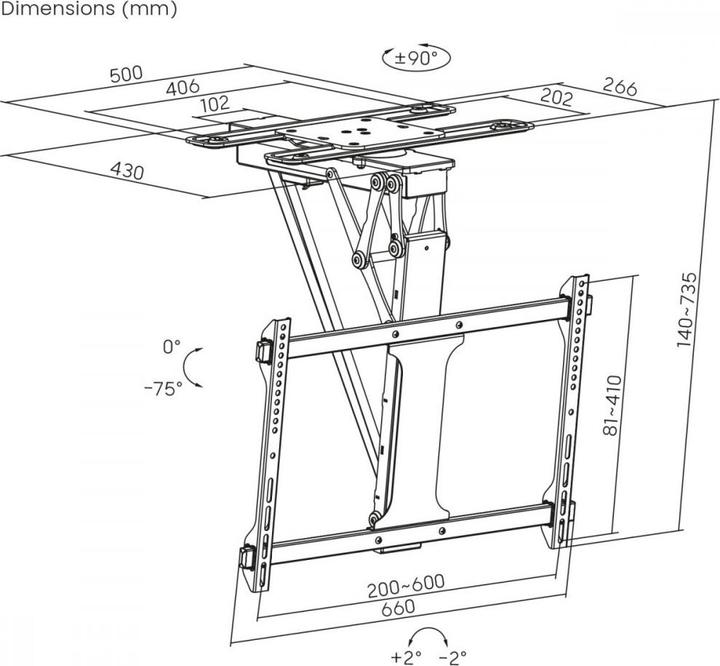Produktbild Maclean electric ceiling TV mount TUYA support max VESA 600x400 90st swivel remote (Decke, 75", 35 kg)