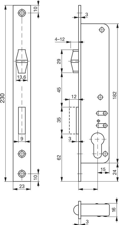 Produktbild Roto Rohrrahmenschloss Flachstulp m. Rollfalle/Riegel 884, DM 20,verzinkt silber