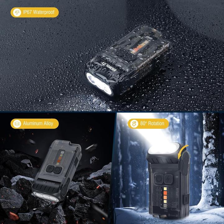 Image du produit Boruit V15 Mini Lampe Puissante - 80° Rotatif - 1200 Lumens -10 Modes - Base Magnétique (Noir)