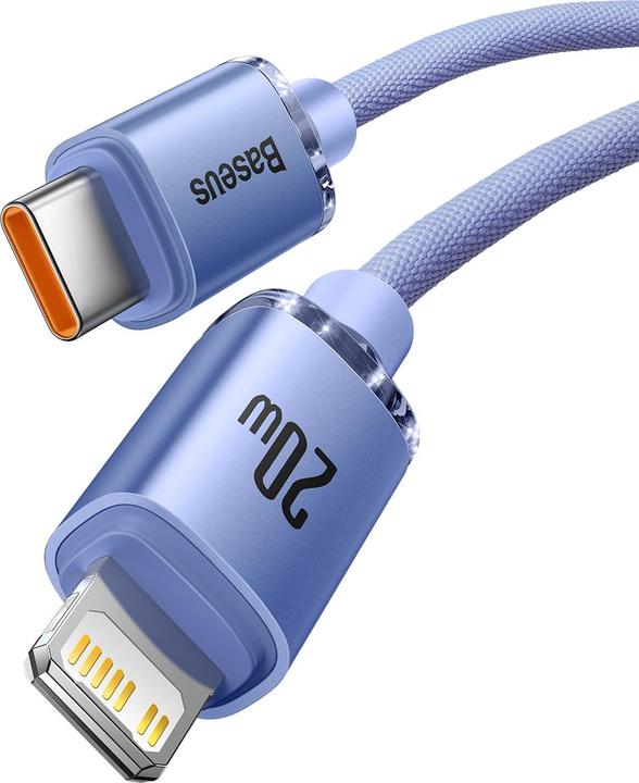 Actual product image Baseus Crystal Shine Series Fast Charging Data Cable Type-C to iP 20W 1.2m Purple (1.20 m, USB 2.0)
