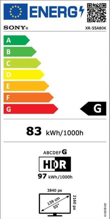 Etichetta energetica Sony OLED XR-55A80K (55", A80K, OLED, 4K, 2022)