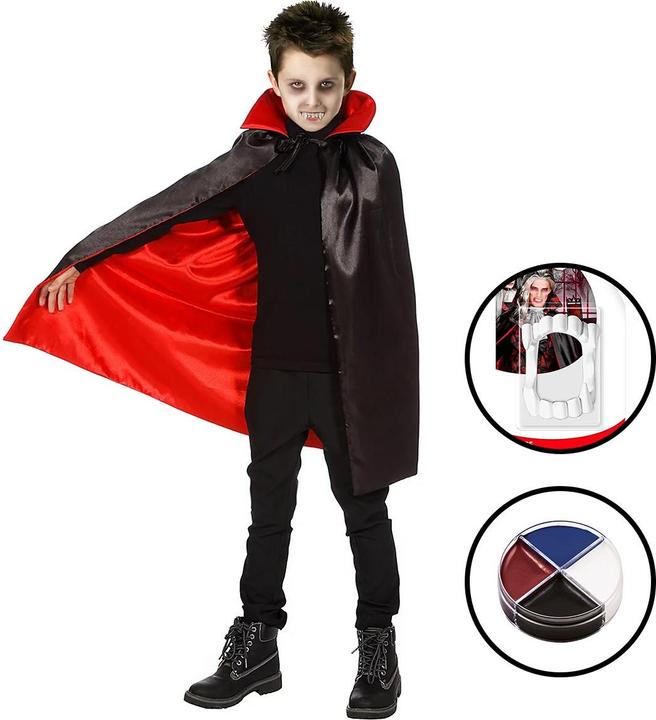 Actual product image Metamorph Vampirkostüm für Kinder 3-teilig mit Umhang, Vampirzähnen und Schminke (One size)