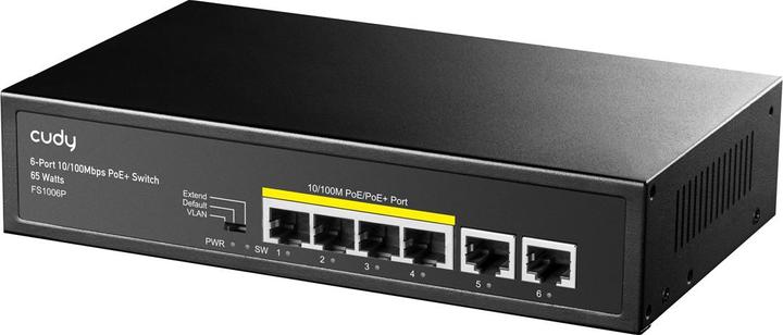 Actual product image Cudy FS1006P network switch Fast Ethernet (10/100) Power over Ethernet (PoE) Black (6 Ports)