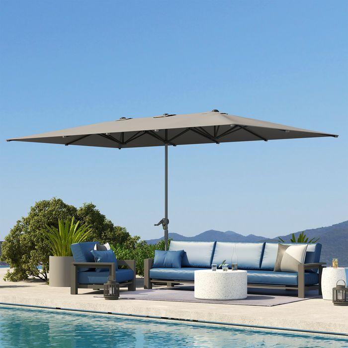 Actual product image Swisshandel24 Doppelsonnenschirm mit Kurbel 451x264 cm, Alu, Dunkelgrau (2.64 m)