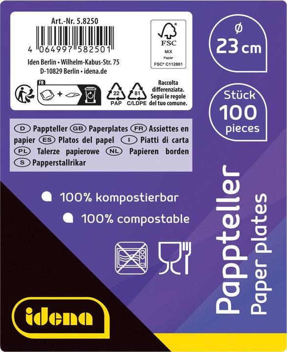 Energie-Label Idena Partyteller D23cm weiss 100er FSC-Mix (100 x)