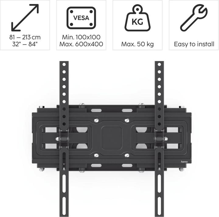 Actual product image Hama TV wall bracket, swivel, tilt, extendable, 213 cm (84") up to 50 kg (Wall, 84", 50 kg)