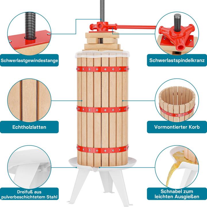 Image du produit Wiltec Pressoir à fruits 30L avec 3x Torchon à pressoir Moût Pressage Vin Cidre Broyage Fruits Pommes