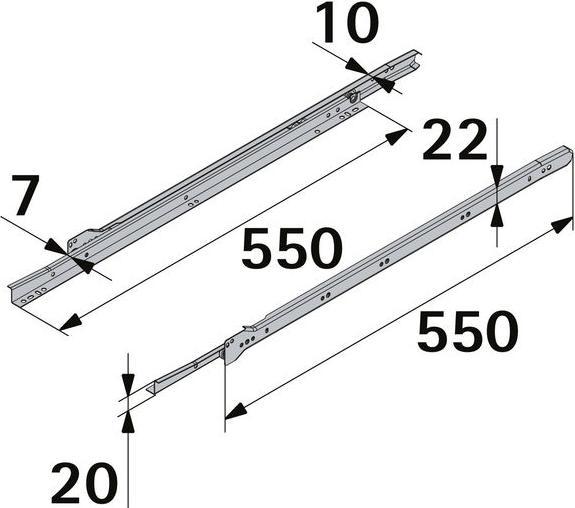 Immagine prodotto Hettich Schubladenschiene Teilauszug Rollschubführung 550 mm weiss 2 Stück