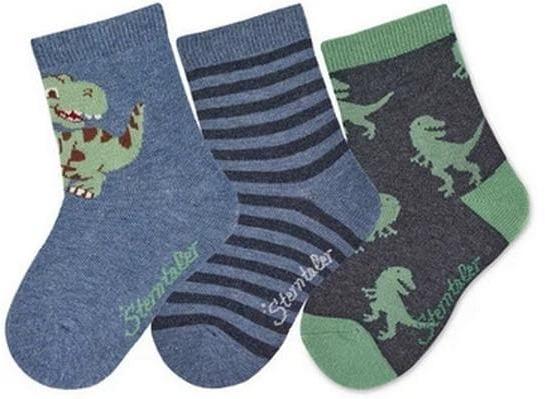 Sterntaler Socken 3er Set Ringel/Dinos Blau/Grün/Grau Gr. 17-18 (3er Pack, 17 - 18)