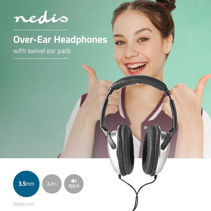 Actual product image Nedis Over-Ear Headphones Wired | Cord length: 2.70 m | Volume control | Black / Silver (Cable)